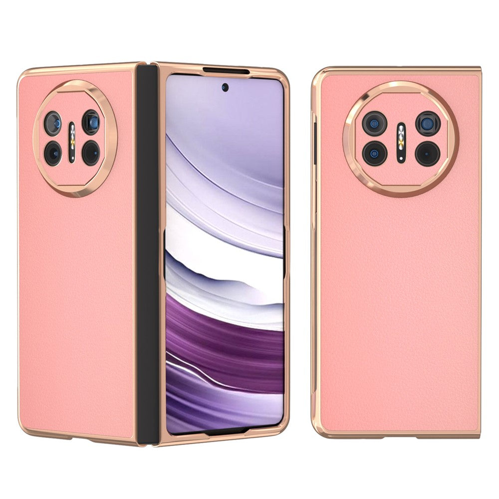 For Huawei Mate X5 5G Case Genuine Cow Leather+PC Electroplated Protective Phone Cover