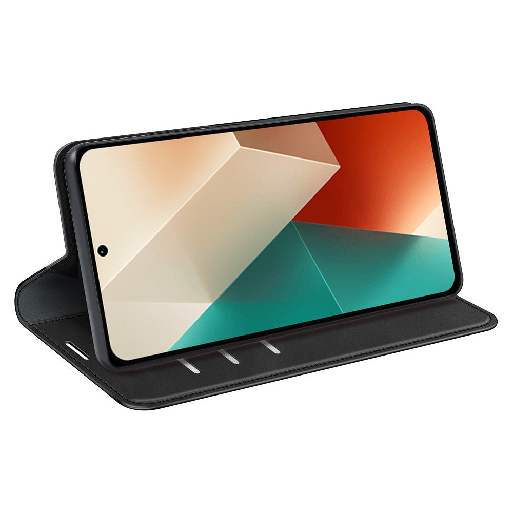 For Xiaomi Redmi Note 13 5G Cell Phone Case PU Leather Wallet Stand Phone Shell with Skin-touch Feeling