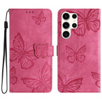 For Samsung Galaxy S24 Ultra Case Butterfly Imprinted PU Leather Wallet Phone Cover with Strap