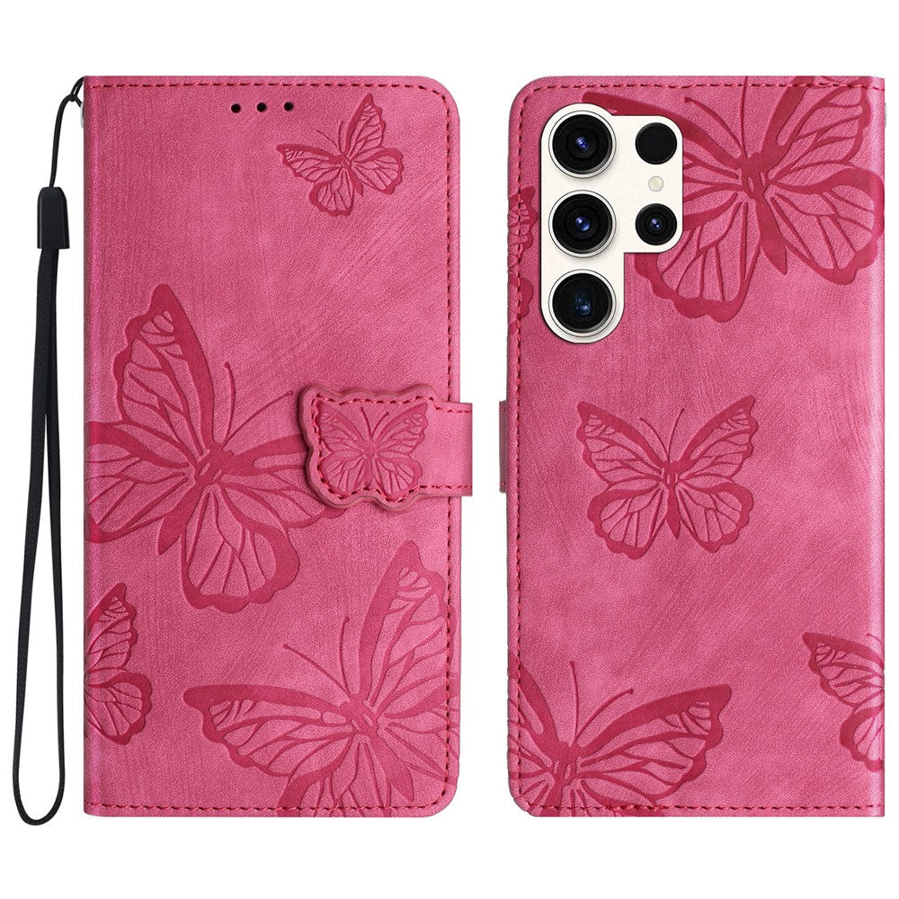For Samsung Galaxy S24 Ultra Case Butterfly Imprinted PU Leather Wallet Phone Cover with Strap