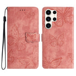For Samsung Galaxy S24 Ultra Case Butterfly Imprinted PU Leather Wallet Phone Cover with Strap