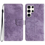 For Samsung Galaxy S24 Ultra Case Butterfly Imprinted PU Leather Wallet Phone Cover with Strap