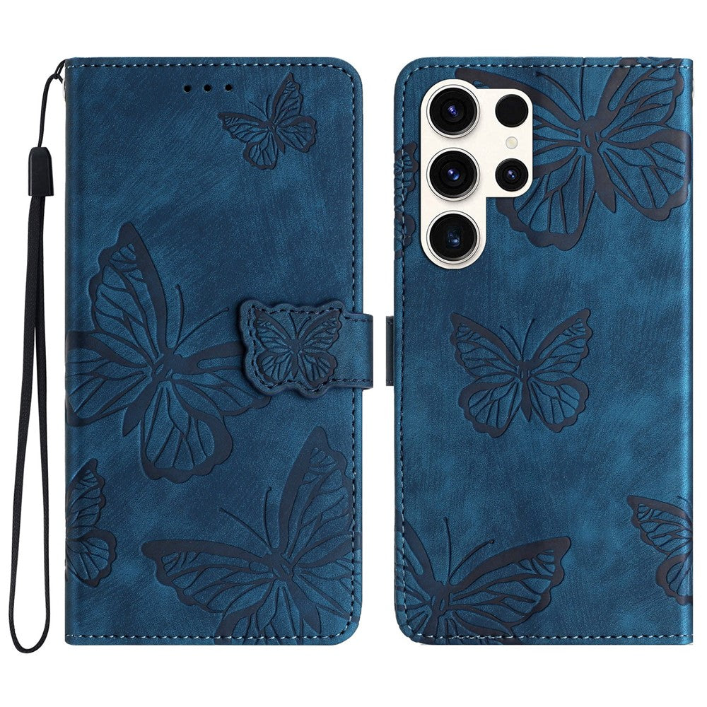 For Samsung Galaxy S24 Ultra Case Butterfly Imprinted PU Leather Wallet Phone Cover with Strap