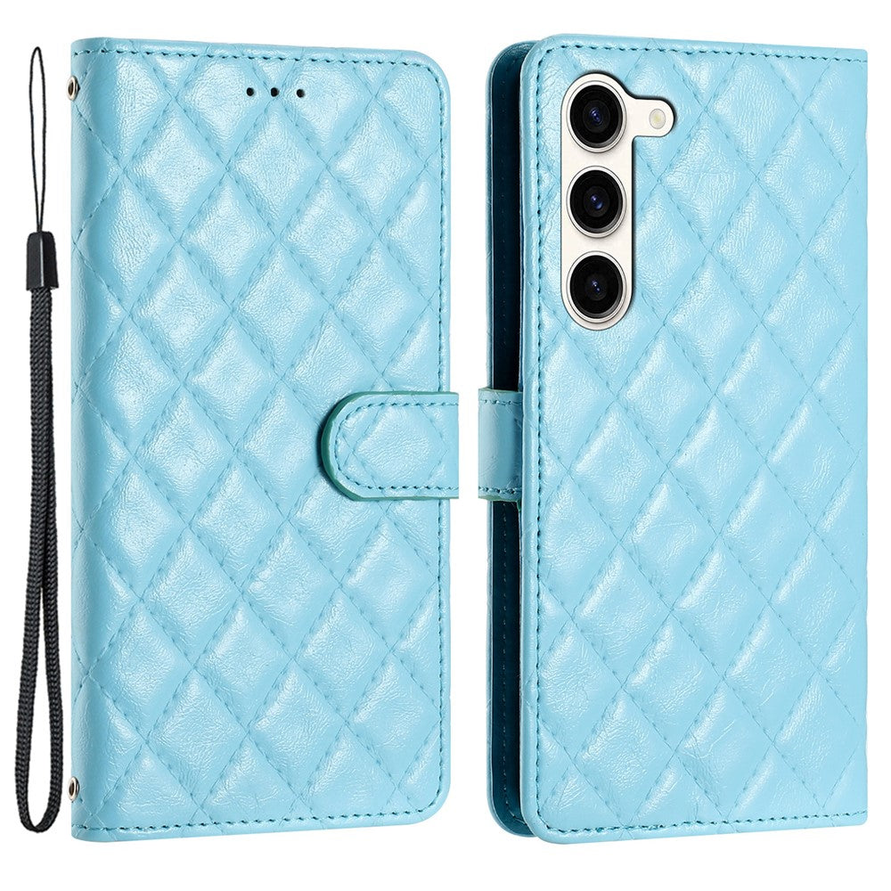 For Samsung Galaxy S24 Case Rhombus Stitching Line Phone Leather Cover with Stand