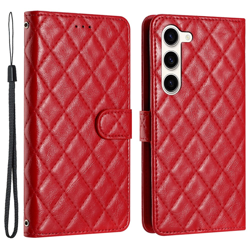 For Samsung Galaxy S24 Case Rhombus Stitching Line Phone Leather Cover with Stand