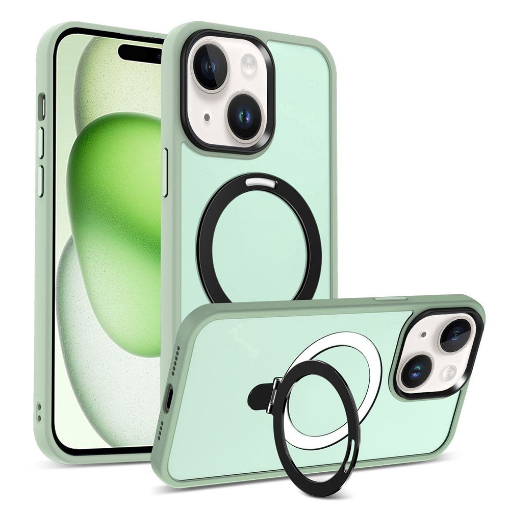 For iPhone 15 Plus Case Compatible with MagSafe PC+TPU Ring Kickstand Phone Cover