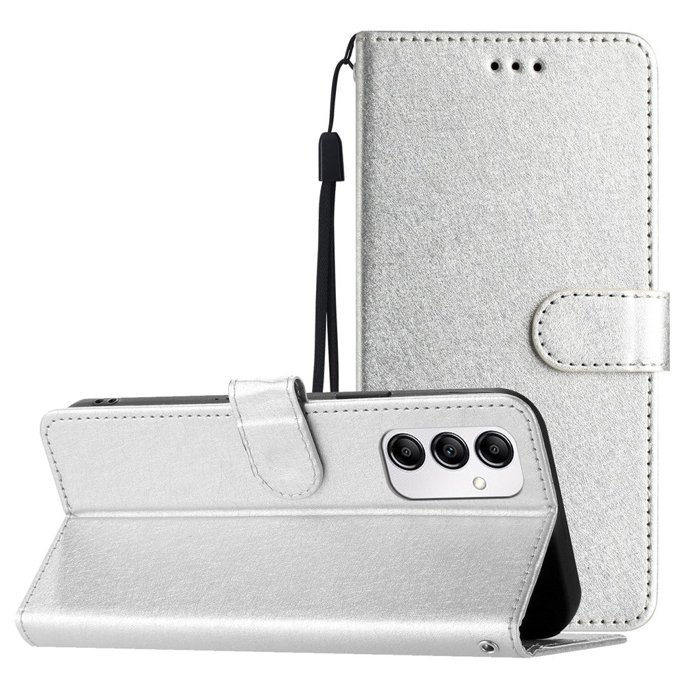 Phone Case for Samsung Galaxy A15 4G PU Leather Silk Texture Wallet Stand Cover with Strap