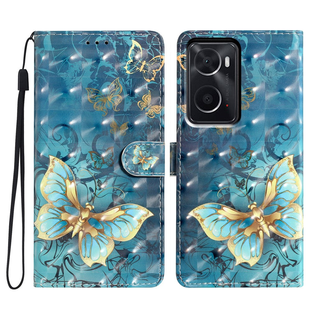Til Oppo A76 / A36 / A96 4G / Realme 9i 4G etui PU læder 3D mønstret telefoncover