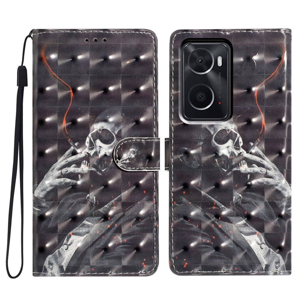Til Oppo A76 / A36 / A96 4G / Realme 9i 4G etui PU læder 3D mønstret telefoncover