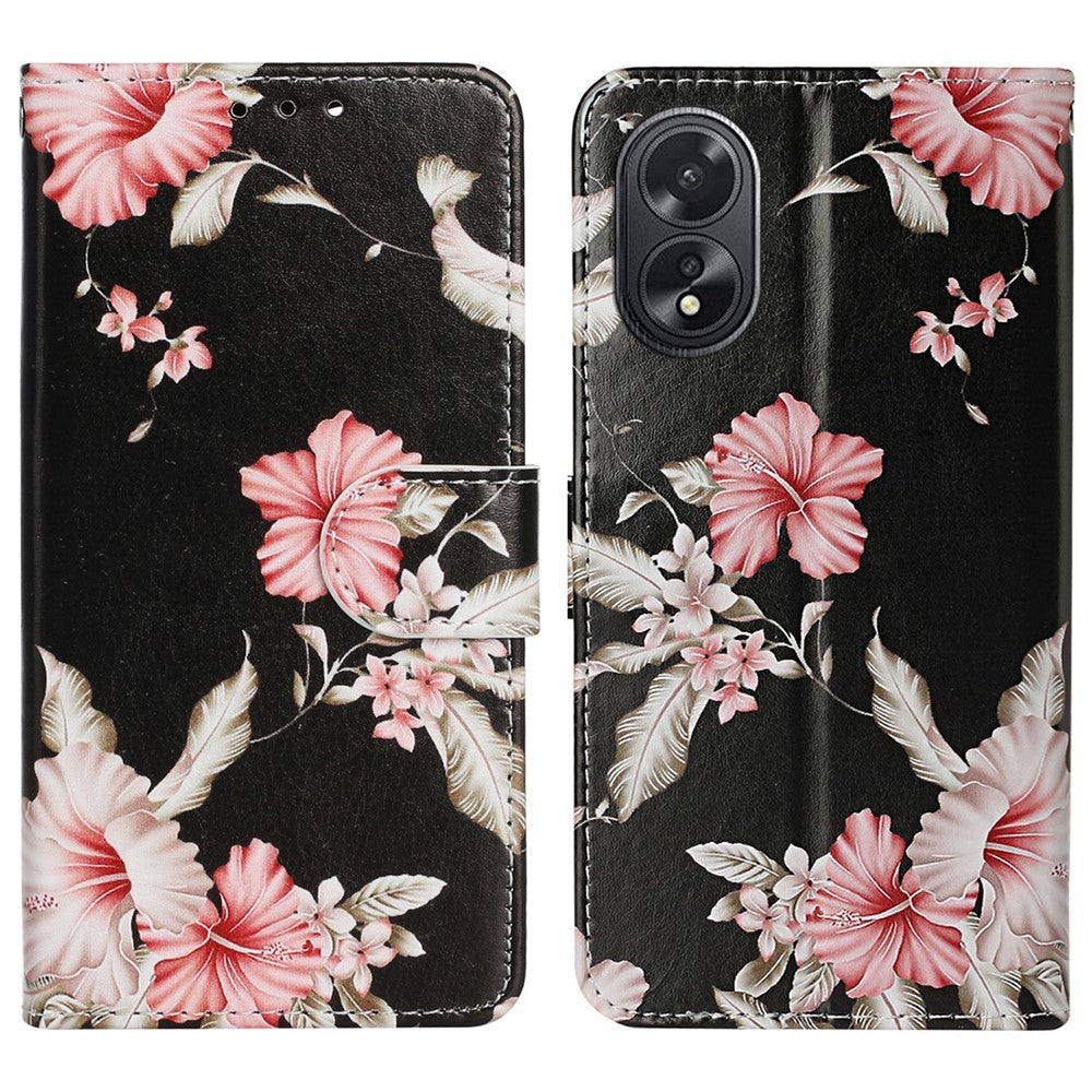 For Oppo A38 4G / A18 4G Case PU Leather Pattern Magnetic Folio Flip Phone Cover