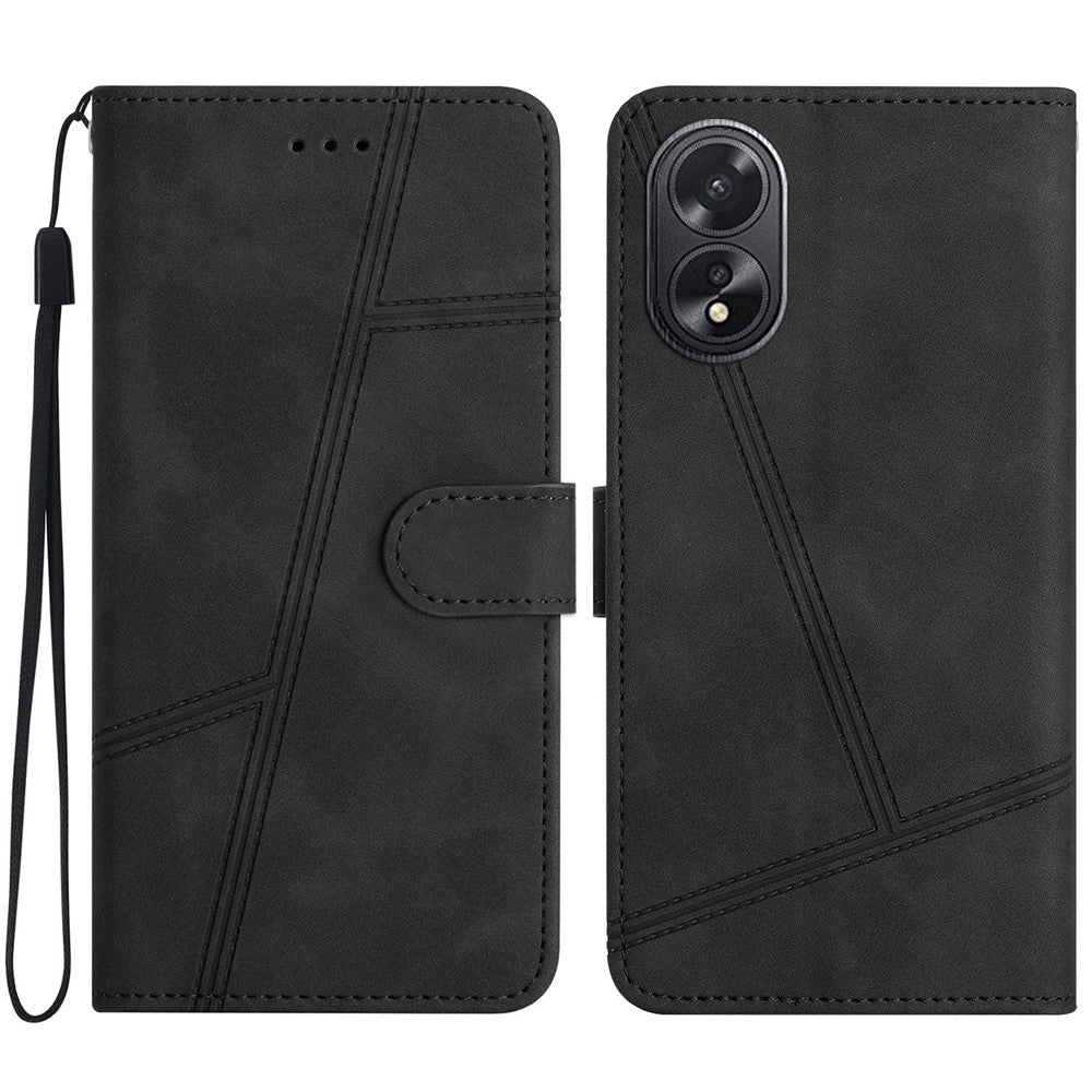 For Oppo A38 4G / A18 4G Case Lines Imprinted PU Leather Wallet Cover