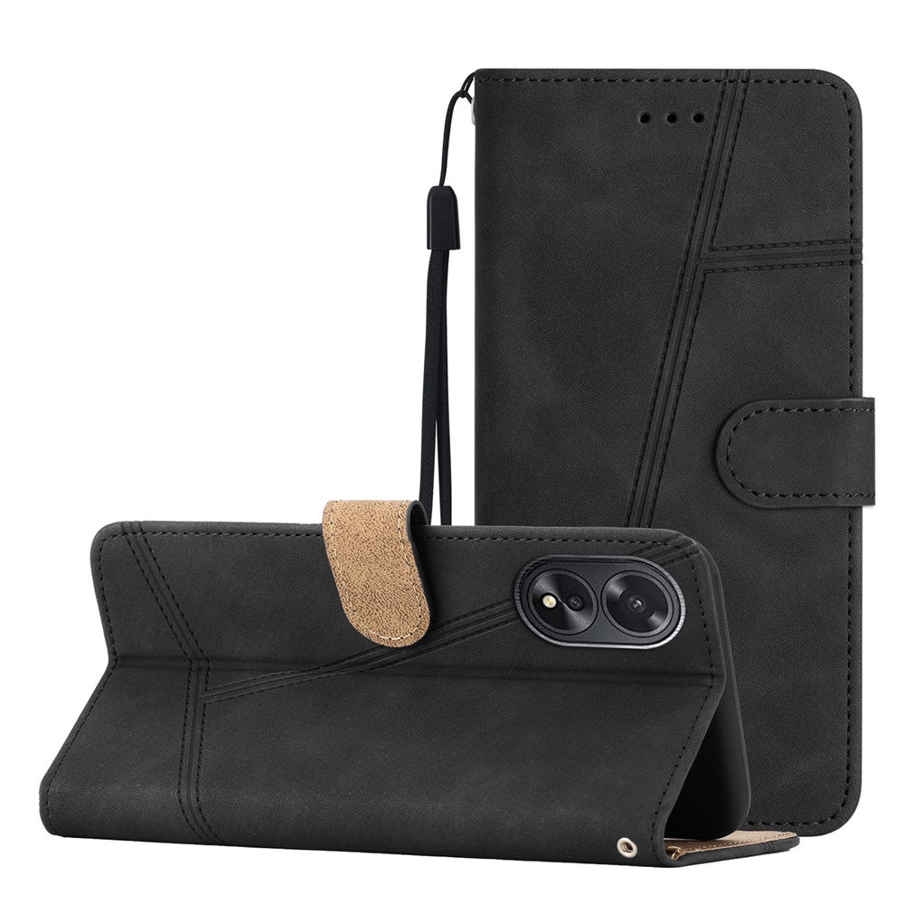 For Oppo A38 4G / A18 4G Case Lines Imprinted PU Leather Wallet Cover