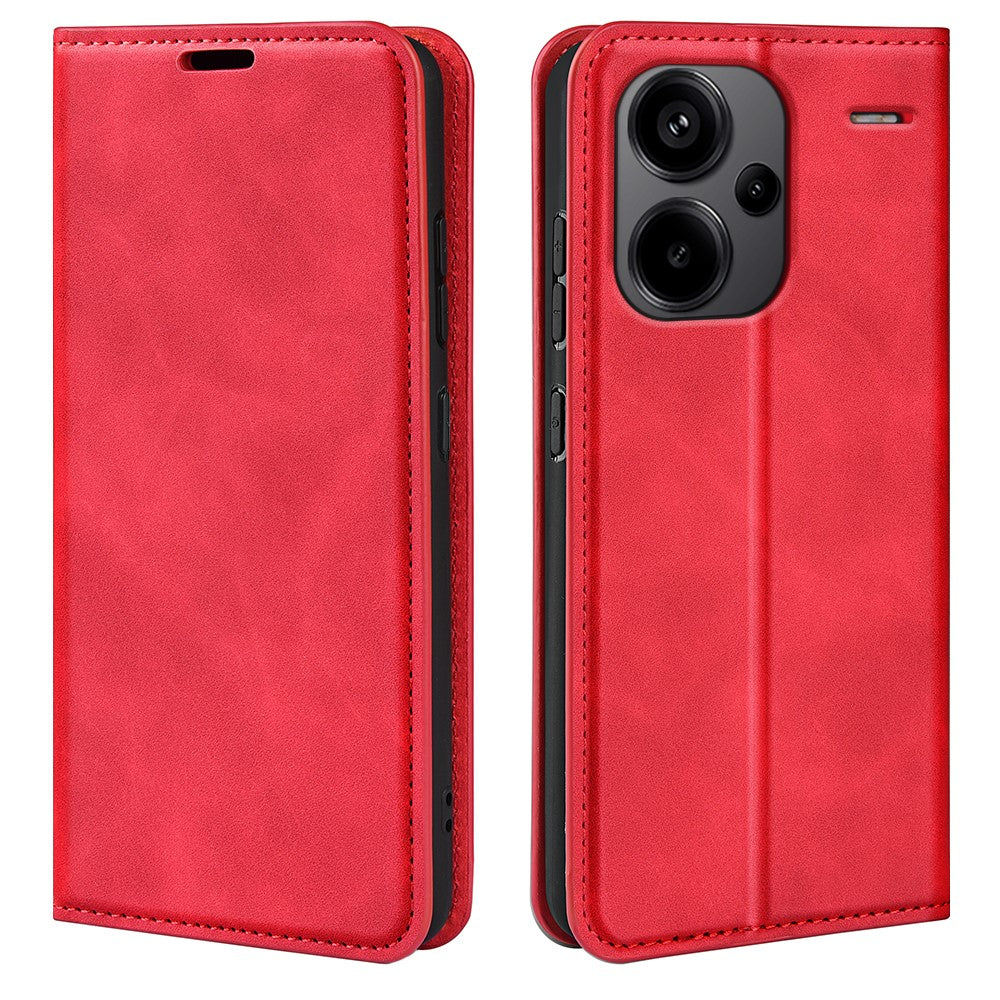 Xiaomi Redmi Note 13 Pro+ 5G-skal i PU-läder med hudkontakt, plånboksfodral