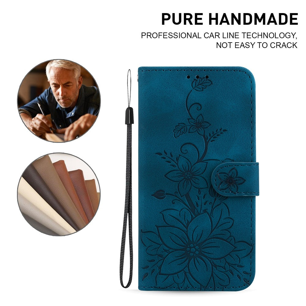 For Samsung Galaxy A05 4G Case Leather Wallet Lily Flower Imprint Phone Anti-drop Cover