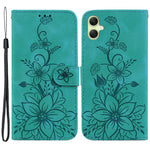 For Samsung Galaxy A05 4G Case Leather Wallet Lily Flower Imprint Phone Anti-drop Cover