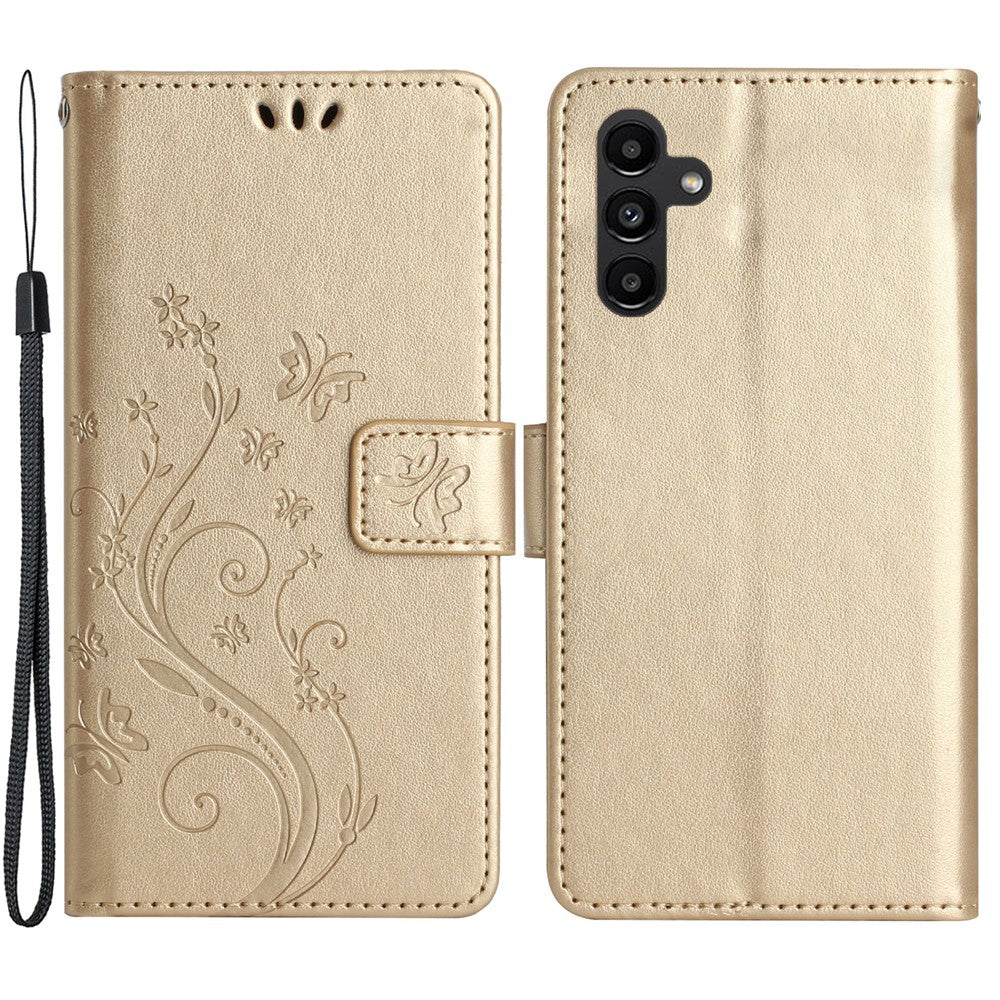 Til Samsung Galaxy A15 4G Lædercover Sommerfugl Præg Pung Cover