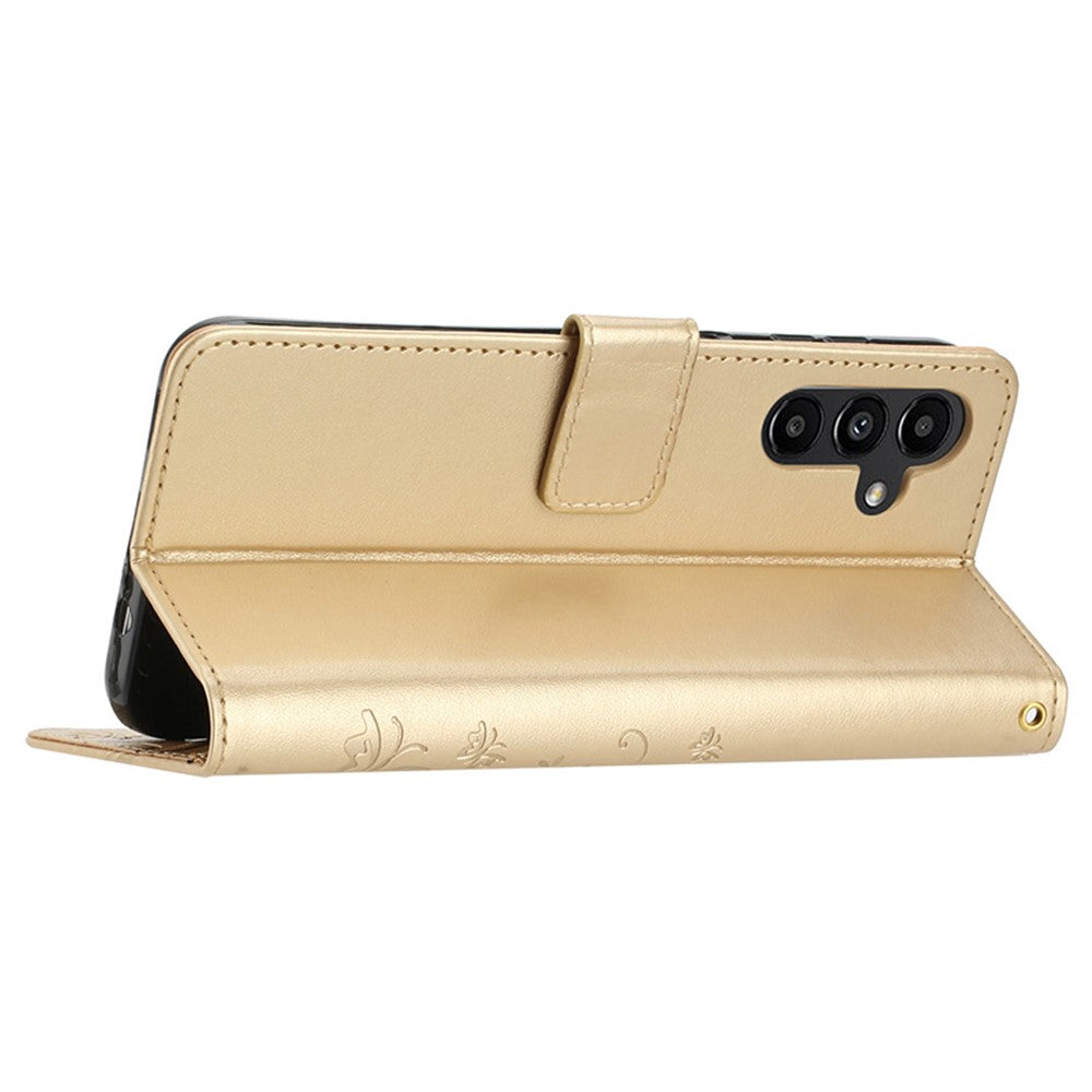 Til Samsung Galaxy A15 4G Lædercover Sommerfugl Præg Pung Cover