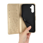 Til Samsung Galaxy A15 4G Lædercover Sommerfugl Præg Pung Cover