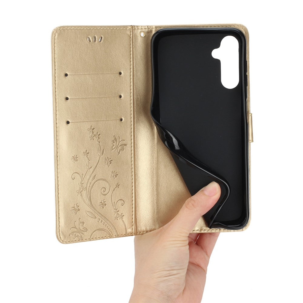 Til Samsung Galaxy A15 4G Lædercover Sommerfugl Præg Pung Cover