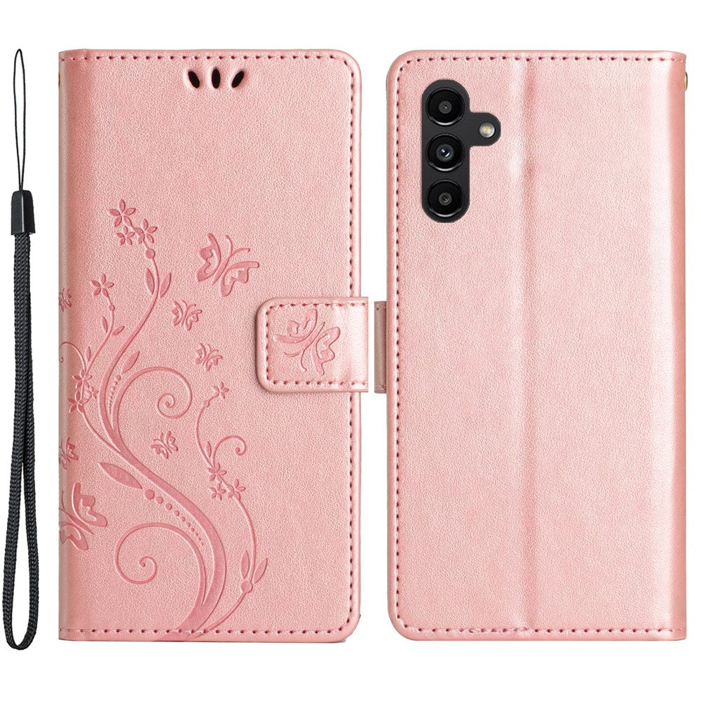 Til Samsung Galaxy A15 4G Lædercover Sommerfugl Præg Pung Cover