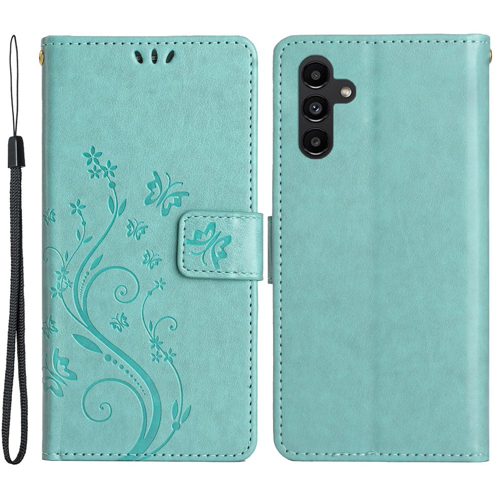 Til Samsung Galaxy A15 4G Lædercover Sommerfugl Præg Pung Cover