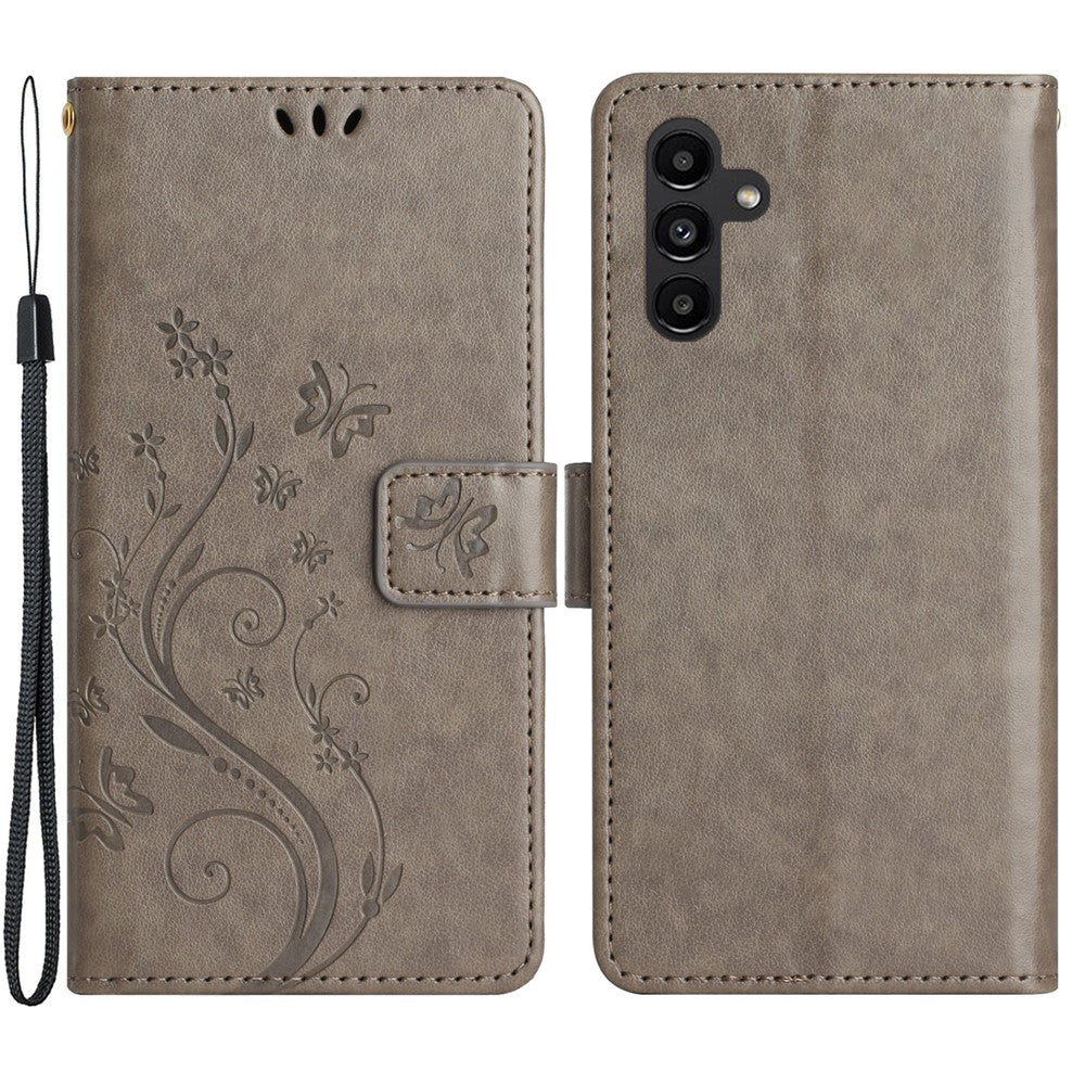 Til Samsung Galaxy A15 4G Lædercover Sommerfugl Præg Pung Cover