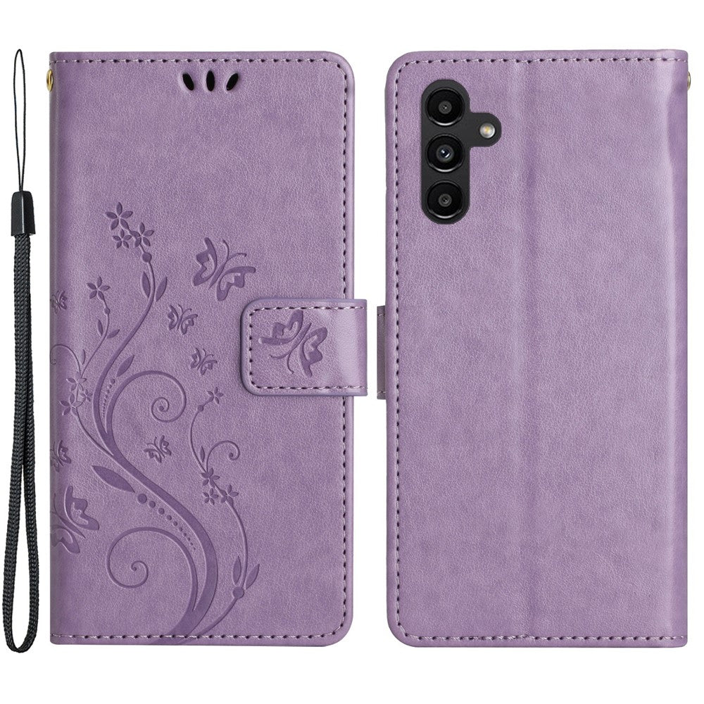 Til Samsung Galaxy A15 4G Lædercover Sommerfugl Præg Pung Cover