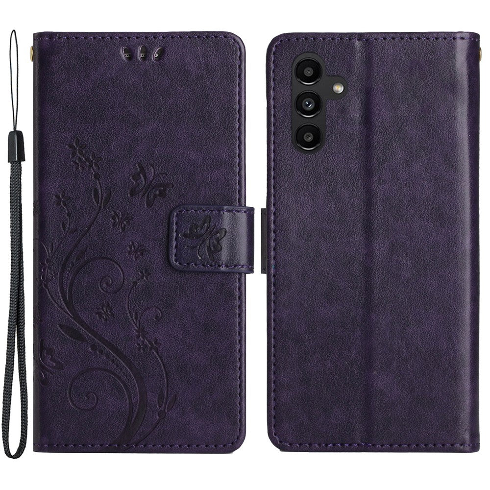 Til Samsung Galaxy A15 4G Lædercover Sommerfugl Præg Pung Cover