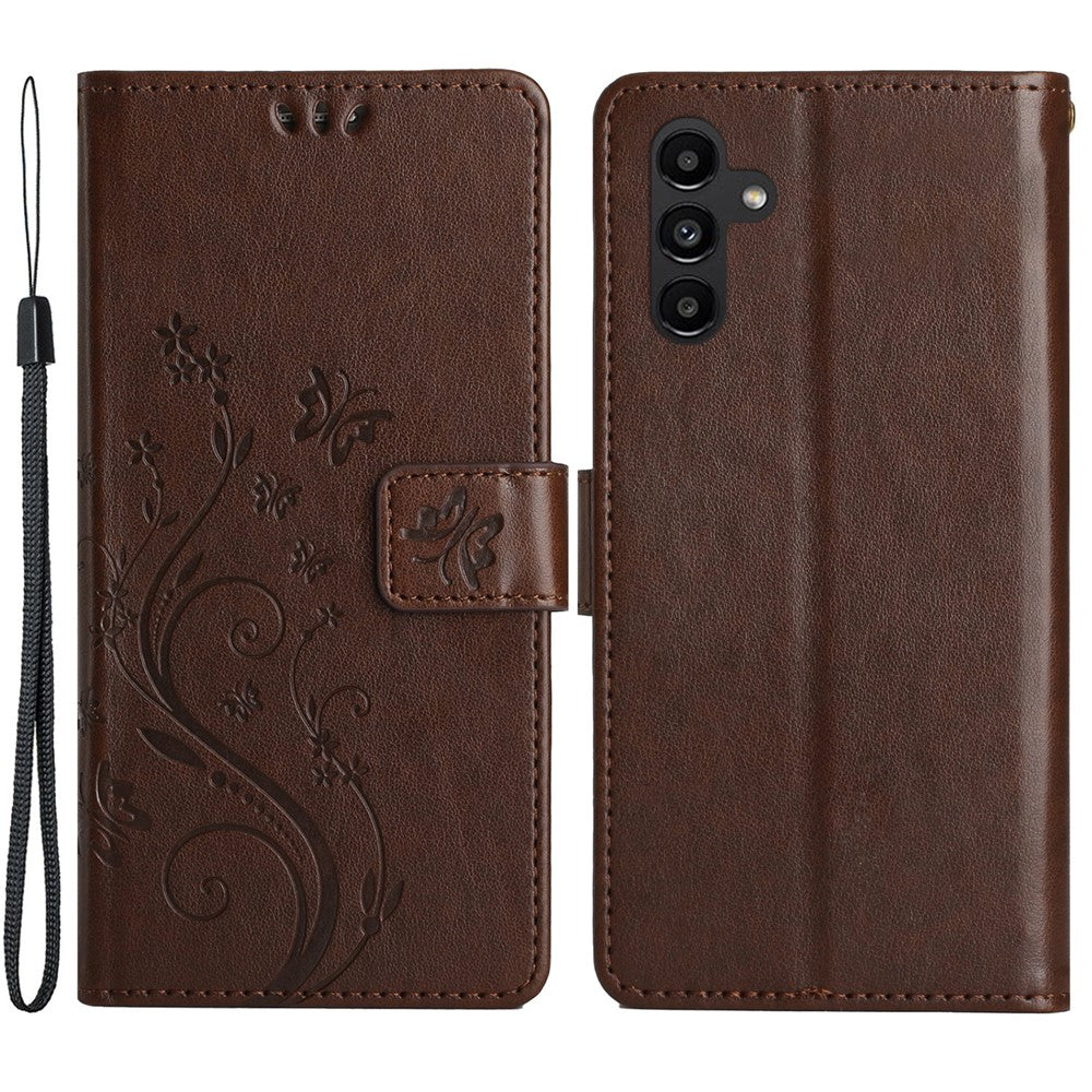 Til Samsung Galaxy A15 4G Lædercover Sommerfugl Præg Pung Cover