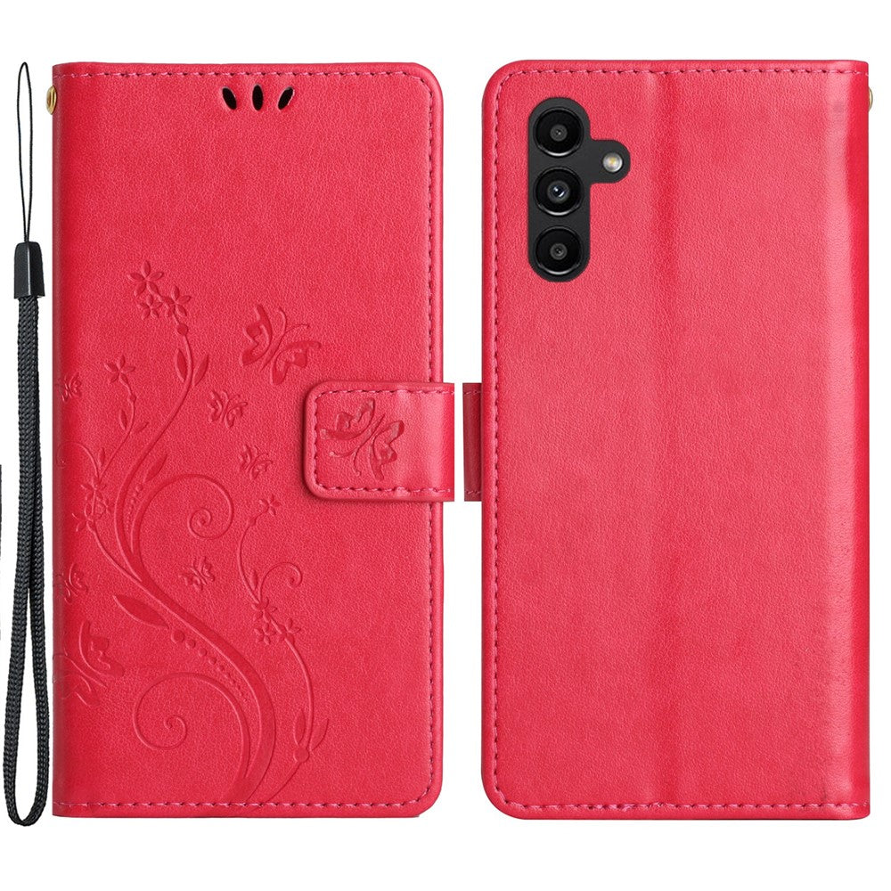 Til Samsung Galaxy A15 4G Lædercover Sommerfugl Præg Pung Cover