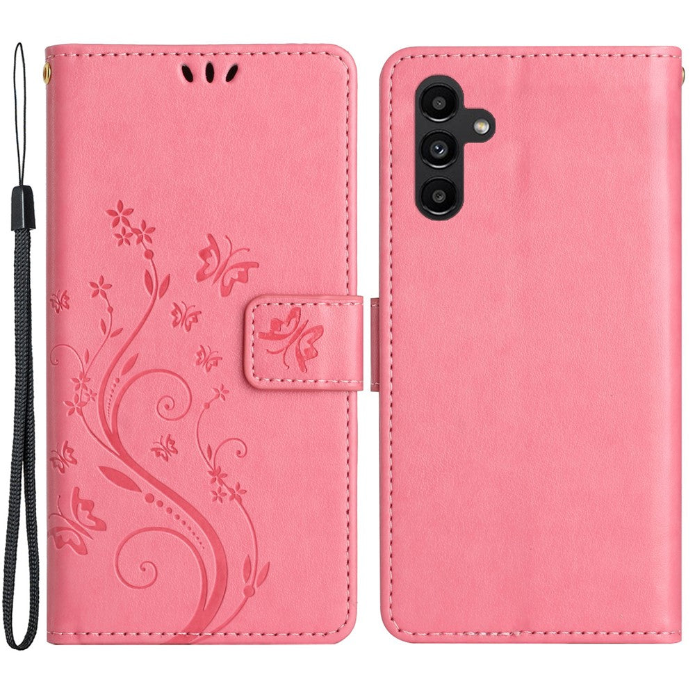 Til Samsung Galaxy A15 4G Lædercover Sommerfugl Præg Pung Cover