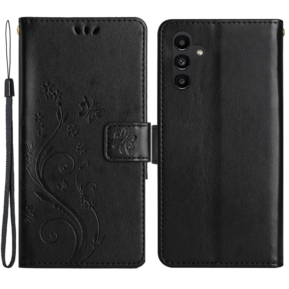 Til Samsung Galaxy A15 4G Lædercover Sommerfugl Præg Pung Cover