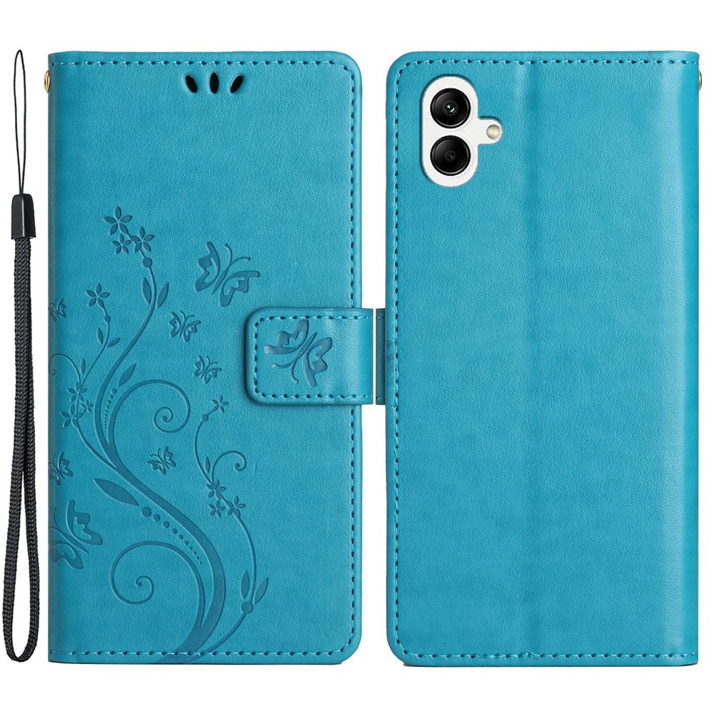 Til Samsung Galaxy A05 4G etui, tegnebogslædercover med præget sommerfugl