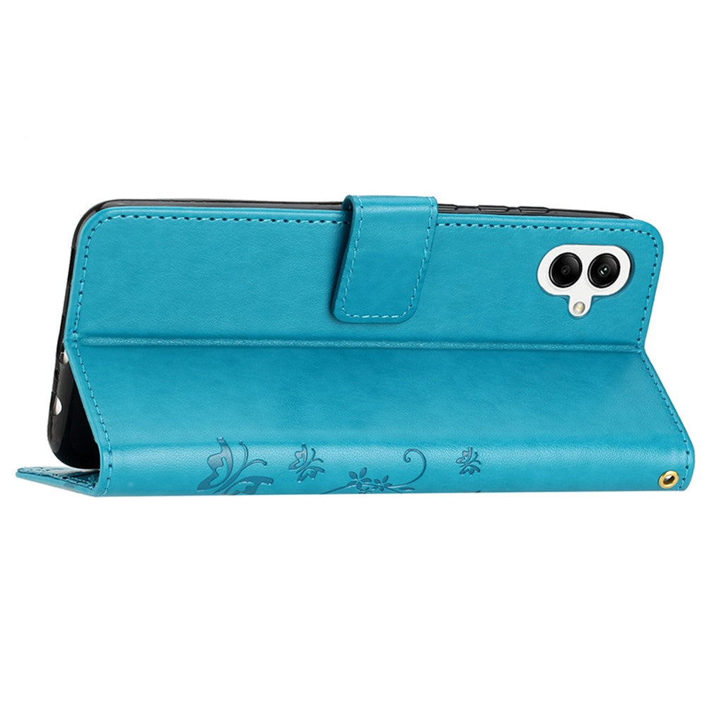 Til Samsung Galaxy A05 4G etui, tegnebogslædercover med præget sommerfugl