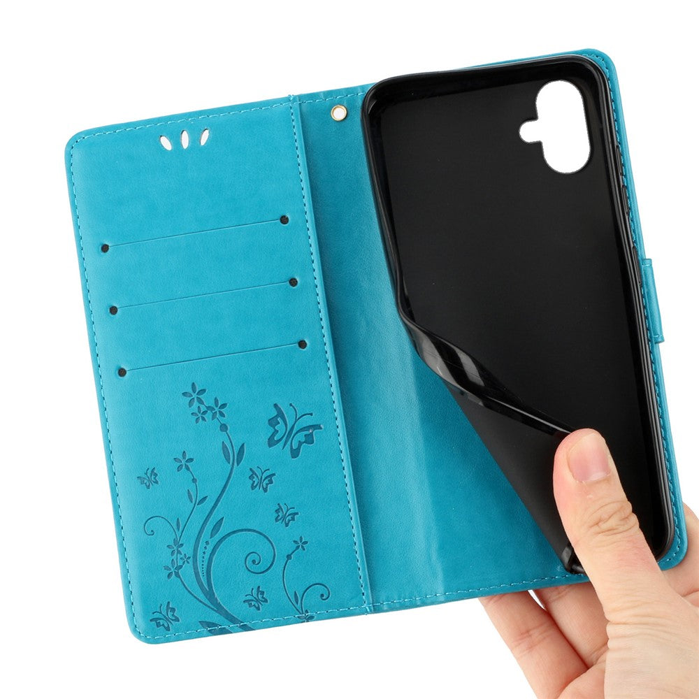 Til Samsung Galaxy A05 4G etui, tegnebogslædercover med præget sommerfugl