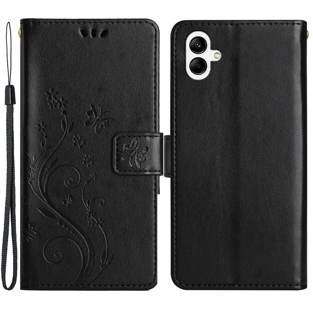 Til Samsung Galaxy A05 4G etui, tegnebogslædercover med præget sommerfugl