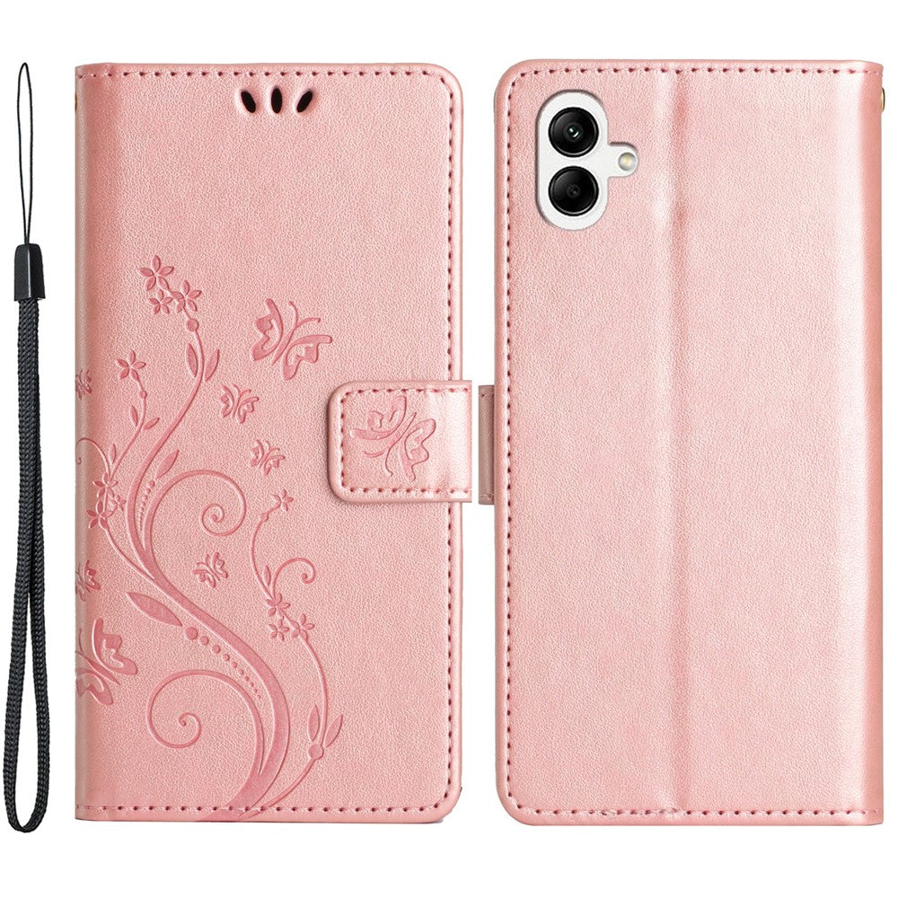 Til Samsung Galaxy A05 4G etui, tegnebogslædercover med præget sommerfugl
