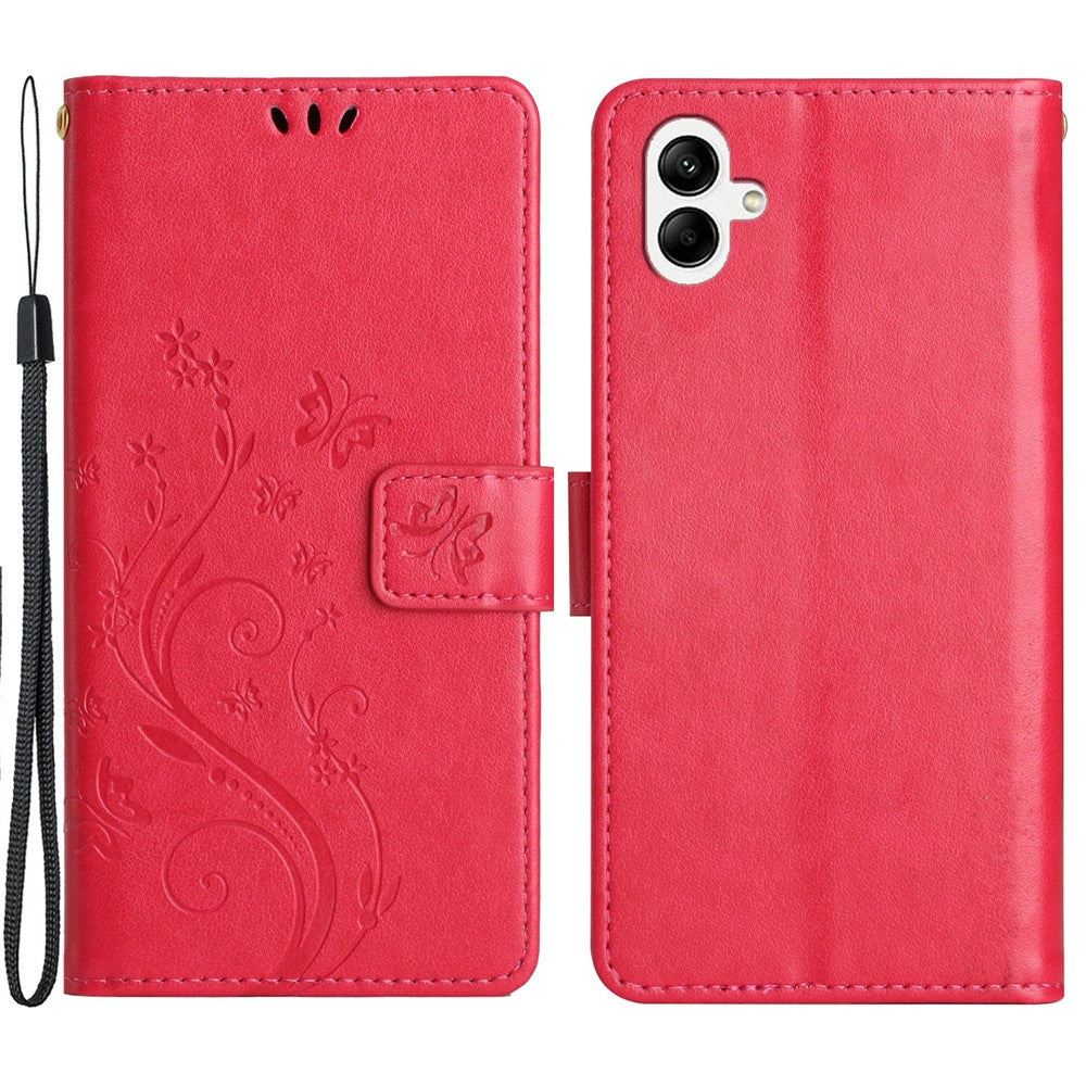 Til Samsung Galaxy A05 4G etui, tegnebogslædercover med præget sommerfugl