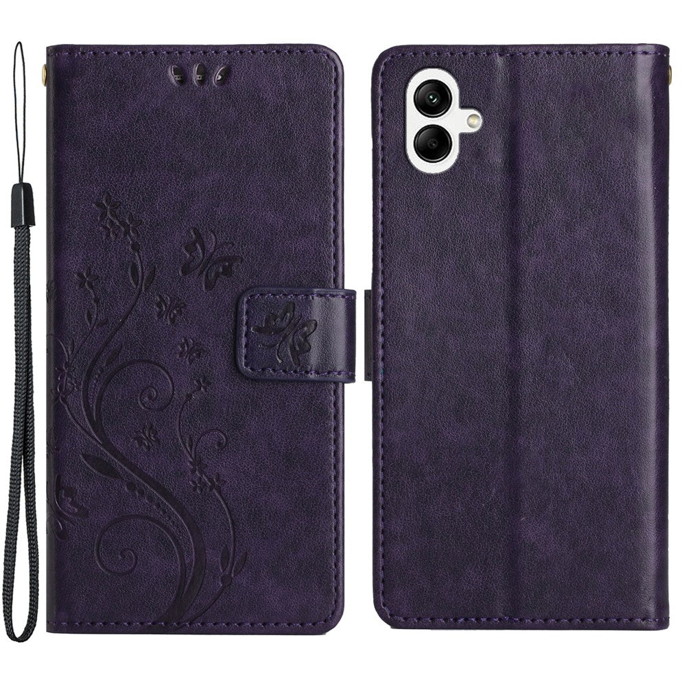 Til Samsung Galaxy A05 4G etui, tegnebogslædercover med præget sommerfugl
