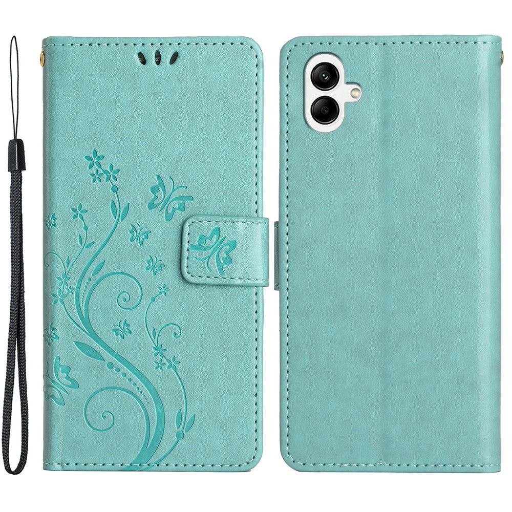 Til Samsung Galaxy A05 4G etui, tegnebogslædercover med præget sommerfugl
