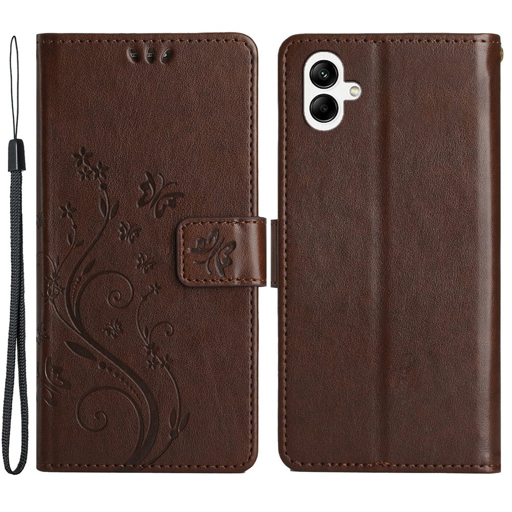 Til Samsung Galaxy A05 4G etui, tegnebogslædercover med præget sommerfugl