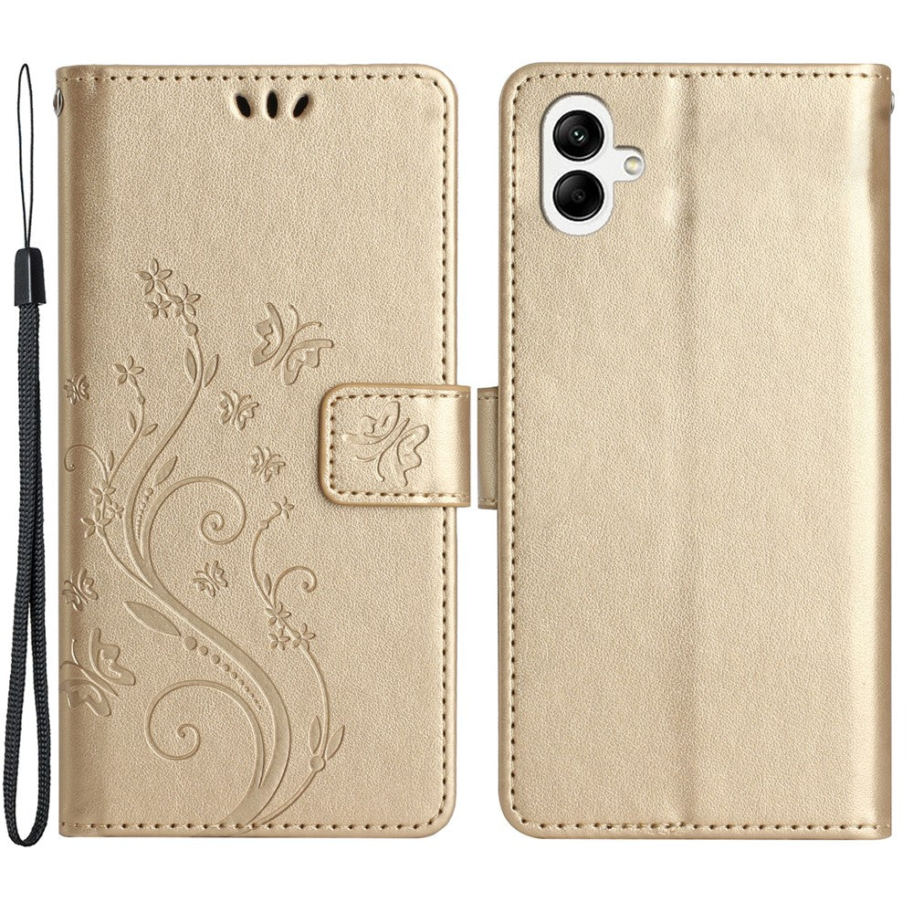 Til Samsung Galaxy A05 4G etui, tegnebogslædercover med præget sommerfugl