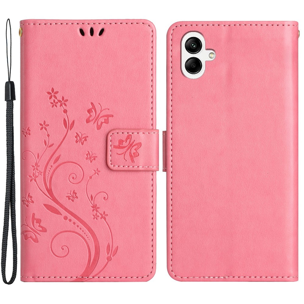 Til Samsung Galaxy A05 4G etui, tegnebogslædercover med præget sommerfugl