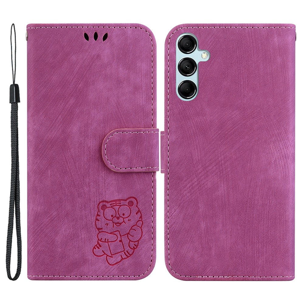 Til Samsung Galaxy A15 4G Cover Sødt Tigerpræg Lædertelefonstativcover