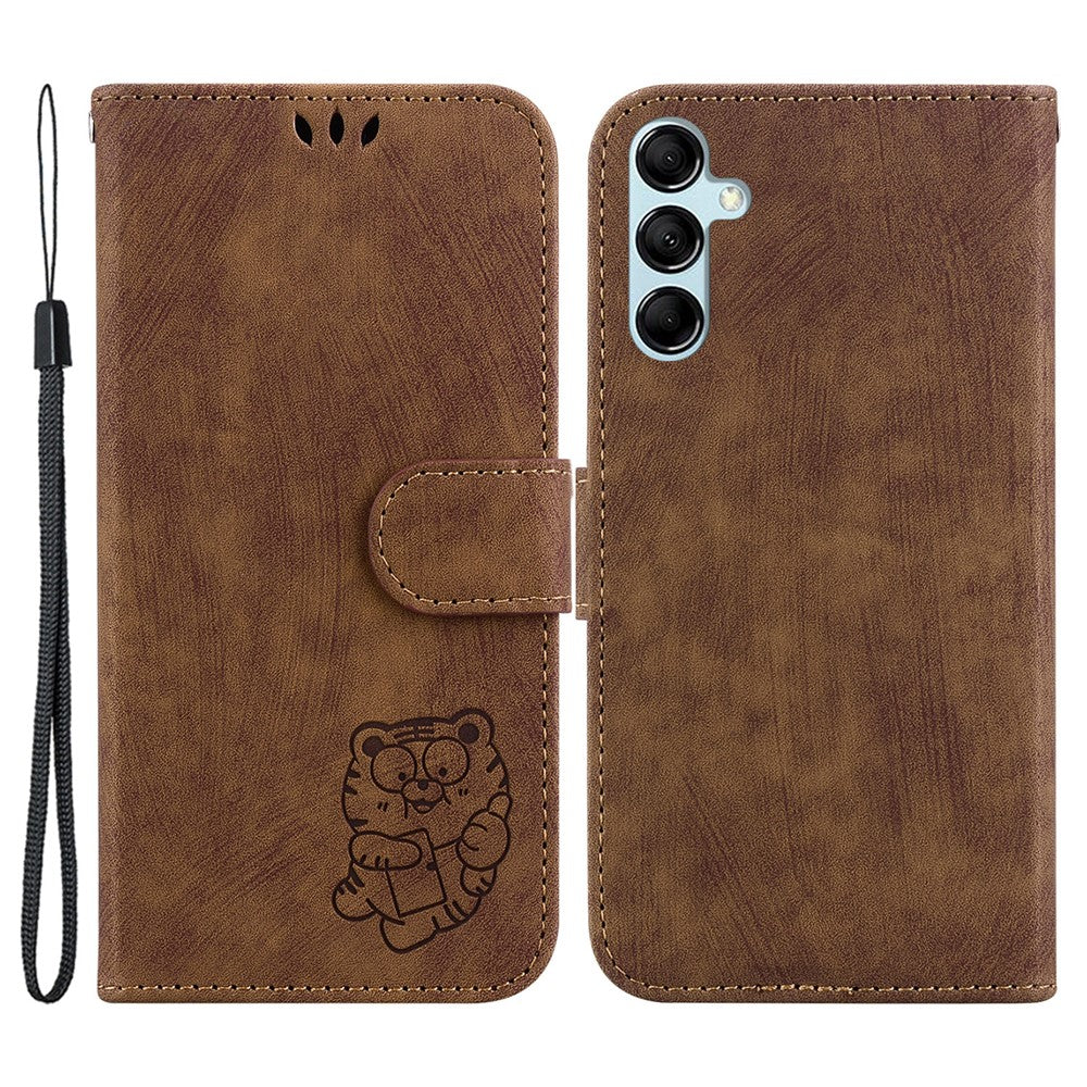 Til Samsung Galaxy A15 4G Cover Sødt Tigerpræg Lædertelefonstativcover