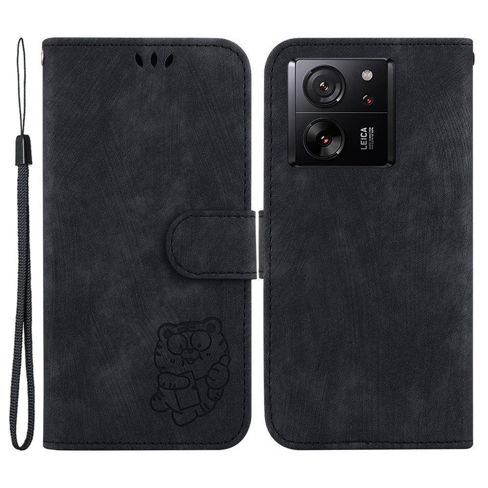 Xiaomi Redmi K60 Ultra / 13T / 13T Pro-cover med flot lædertryk i tigerdesign med mobilholder