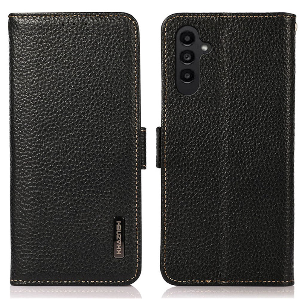 KHAZNEH For Samsung Galaxy A15 4G Case Genuine Cow Leather RFID Blocking Phone Wallet Cover
