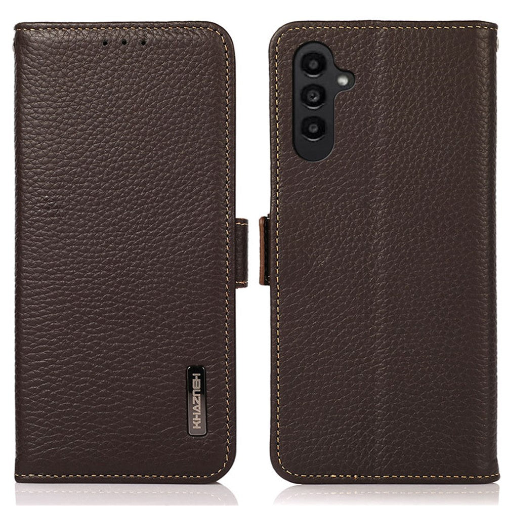 KHAZNEH For Samsung Galaxy A15 4G Case Genuine Cow Leather RFID Blocking Phone Wallet Cover