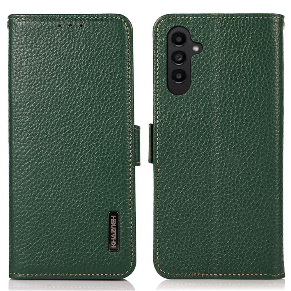 KHAZNEH For Samsung Galaxy A15 4G Case Genuine Cow Leather RFID Blocking Phone Wallet Cover