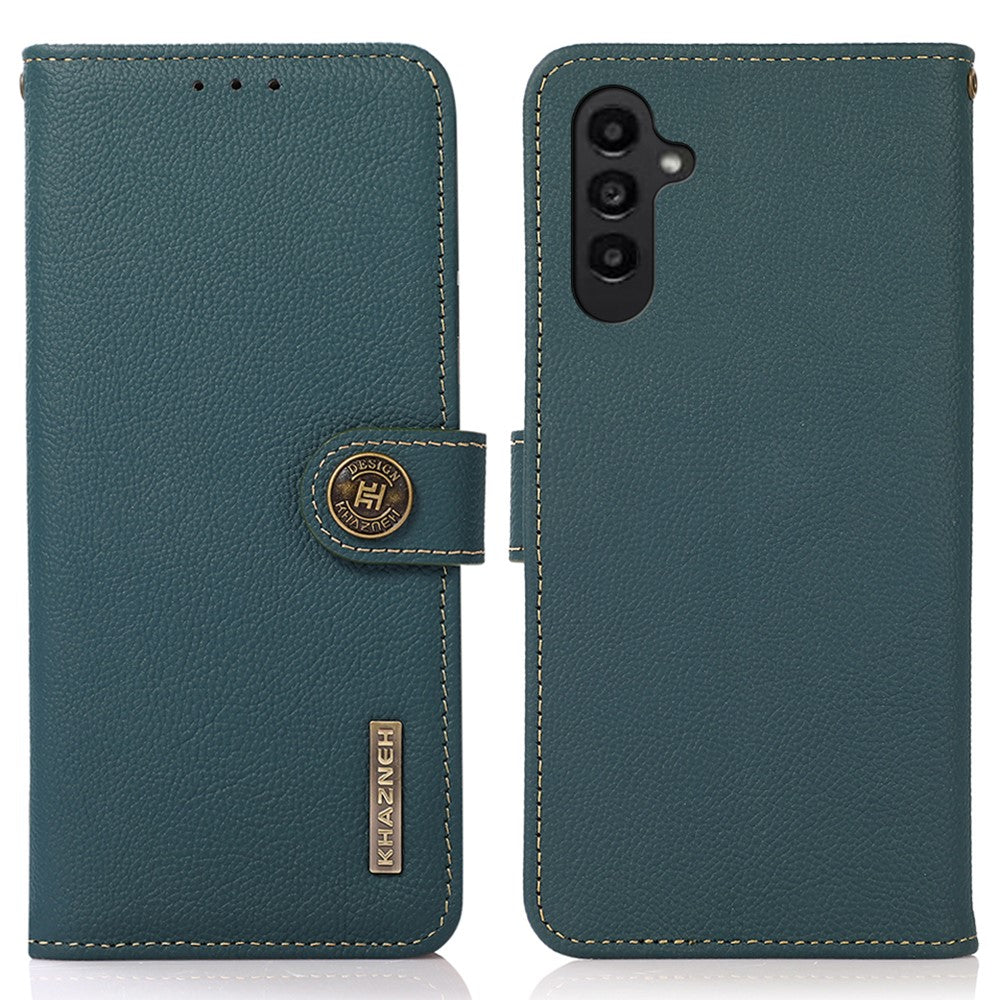 KHAZNEH Til Samsung Galaxy A15 4G Cover Ægte Koskind RFID Blokerende Telefon Stander Cover